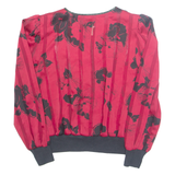 YESSICA Womens Printed Blouse Red Button Neck Long Sleeve 90s Floral S