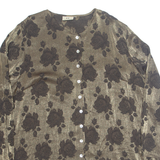 BB Womens Printed Blouse Gold Button Neck Long Sleeve Floral 2XL