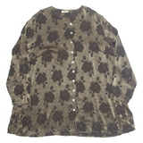 BB Womens Printed Blouse Gold Button Neck Long Sleeve Floral 2XL