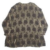 BB Womens Printed Blouse Gold Button Neck Long Sleeve Floral 2XL