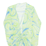 Sheer Womens Printed Top Green V-Neck Long Sleeve Crazy Pattern M