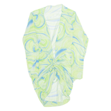 Sheer Womens Printed Top Green V-Neck Long Sleeve Crazy Pattern M