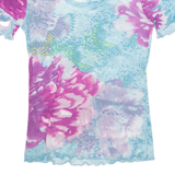 MARC AUREL Sheer Womens Printed Top Blue Floral S