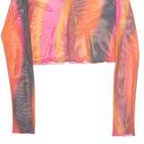 MOTEL Sheer Womens Printed Top Red Long Sleeve Crazy Pattern XS