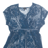 H&M Sheer Womens Printed Top Blue Floral L