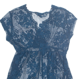 H&M Sheer Womens Printed Top Blue Floral L