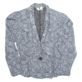 Womens Printed Shirt Grey V-Neck Long Sleeve 90s Viscose Crazy Pattern S