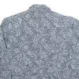 Womens Printed Shirt Grey V-Neck Long Sleeve 90s Viscose Crazy Pattern S