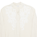 TOGETHER Embroidered Womens Shirt Beige Button Neck Long Sleeve UK 8