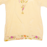 Tunic Womens Printed Blouse Beige V-Neck Floral XL