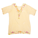 Tunic Womens Printed Blouse Beige V-Neck Floral XL