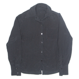 Womens Printed Shirt Black Collared Long Sleeve Spotted S