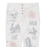 PINK CHERRY 3/4 Length Womens Trousers Cream Regular Tapered W32 L22