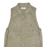 HOLLISTER Womens Shirt Green Collared Sleeveless S