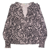 BODEN Womens Printed Top Black V-Neck Long Sleeve Paisley UK 10