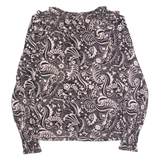 BODEN Womens Printed Top Black V-Neck Long Sleeve Paisley UK 10
