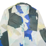 REISS Celina Sheer Womens Printed Shirt Beige Collared Crazy Pattern UK 4