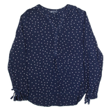 CREW CLOTHING Womens Printed Shirt Blue V-Neck Long Sleeve Polka Dot UK 12