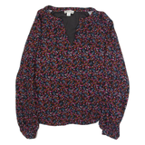 WHISTLES Womens Printed Blouse Black Long Sleeve Floral UK 4