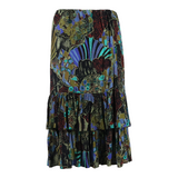 DIVINA Womens Pleated Skirt Black Midi Viscose Crazy Pattern M