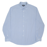DKNY Slim Fit Stretch Mens Shirt Blue Gingham Long Sleeve L