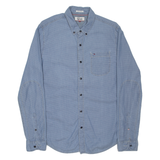 TOMMY HILFIGER Denim Look Mens Plain Shirt Blue Long Sleeve S