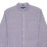 TOMMY HILFIGER 80's 2 ply Mens Shirt Blue Pinstripe Long Sleeve L
