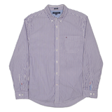 TOMMY HILFIGER 80's 2 ply Mens Shirt Blue Pinstripe Long Sleeve L