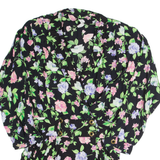 Womens Printed Blouse Black Collared Long Sleeve 90s Floral UK 14