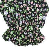 Womens Printed Blouse Black Collared Long Sleeve 90s Floral UK 14