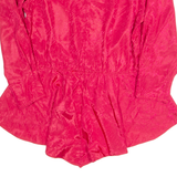 MARILYN Peplum Womens Printed Blouse Red Puff Sleeve 90s Crazy Pattern S