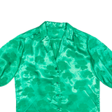 Womens Printed Shirt Green Collared Off Shoulder 90s Floral S