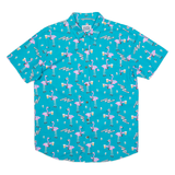 PARTY PANTS Mens Hawaiian Shirt Blue Crazy Pattern S