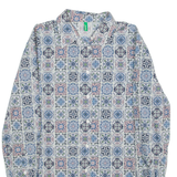BENETTON Mens Shirt Blue Check Long Sleeve XS