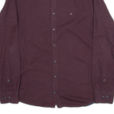 TOMMY HILFIGER New York Fit Mens Plain Shirt Maroon Long Sleeve M