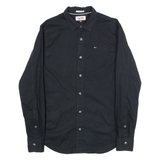 TOMMY HILFIGER Slim Fit Mens Plain Shirt Black Long Sleeve S