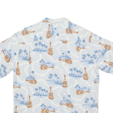 HO ALOHA Mens Hawaiian Shirt Blue Crazy Pattern M