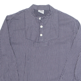 WILKHAHN Womens Printed Top Blue Button Neck Long Sleeve Striped L