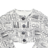 Womens Cropped Blouse Black Long Sleeve Crazy Pattern M