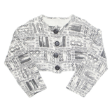 Womens Cropped Blouse Black Long Sleeve Crazy Pattern M