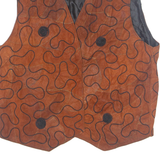 Womens Waistcoat Brown Sleeveless Faux Leather Crazy Pattern S