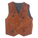 Womens Waistcoat Brown Sleeveless Faux Leather Crazy Pattern S