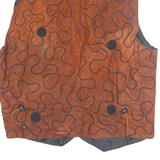 Womens Waistcoat Brown Sleeveless Faux Leather Crazy Pattern S