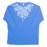 Womens Printed Top Blue 3/4 Sleeve Floral XL