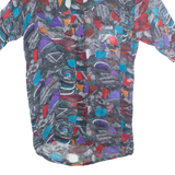 Sheer Womens Kimono Blouse Purple V-Neck Crazy Pattern ONE SIZE