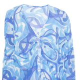 Sheer Womens Top Blue V-Neck Long Sleeve UK 10