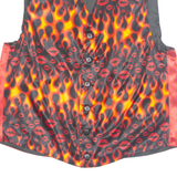 Fire And Kisses Womens Printed Waistcoat Red V-Neck Sleeveless XL