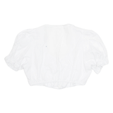 Cropped Womens Milkmaid Blouse White V-Neck Puff Sleeve S