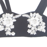 Womens Cropped Vest Black Sleeveless Floral S