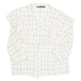 ZARA Womens Printed Blouse Beige Long Sleeve Check XS